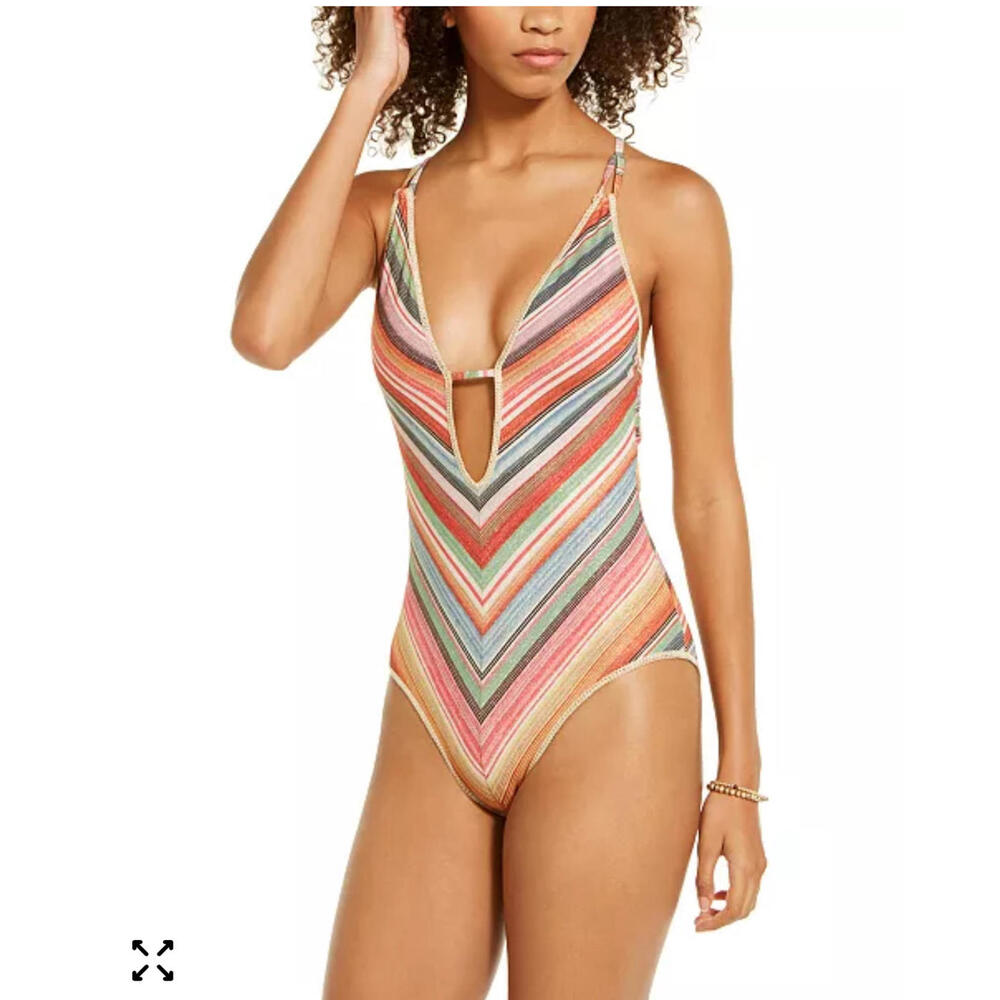 Becca West Village Printed Plunge One-Piece Swimsuit in multi - Picture 8 of 8